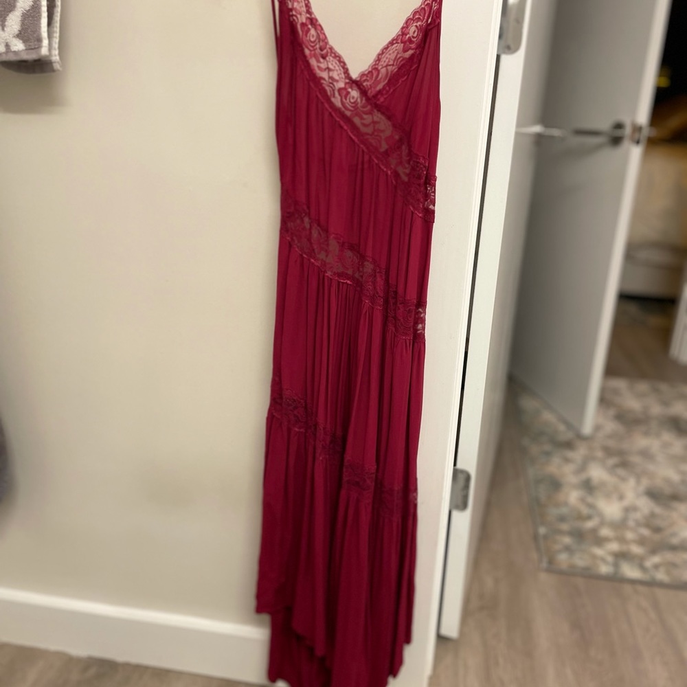 Free People High-Low Maxi Dress, Ruby Red, XS
